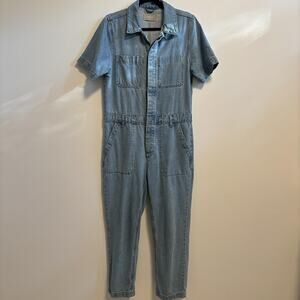 Everlane Jumpsuit Womens 6 Blue Cotton Denim Short Sleeve Utility One Piece